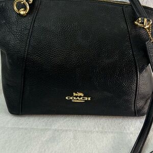 Coach Black Leather Shoulder Bag with Gold Accents